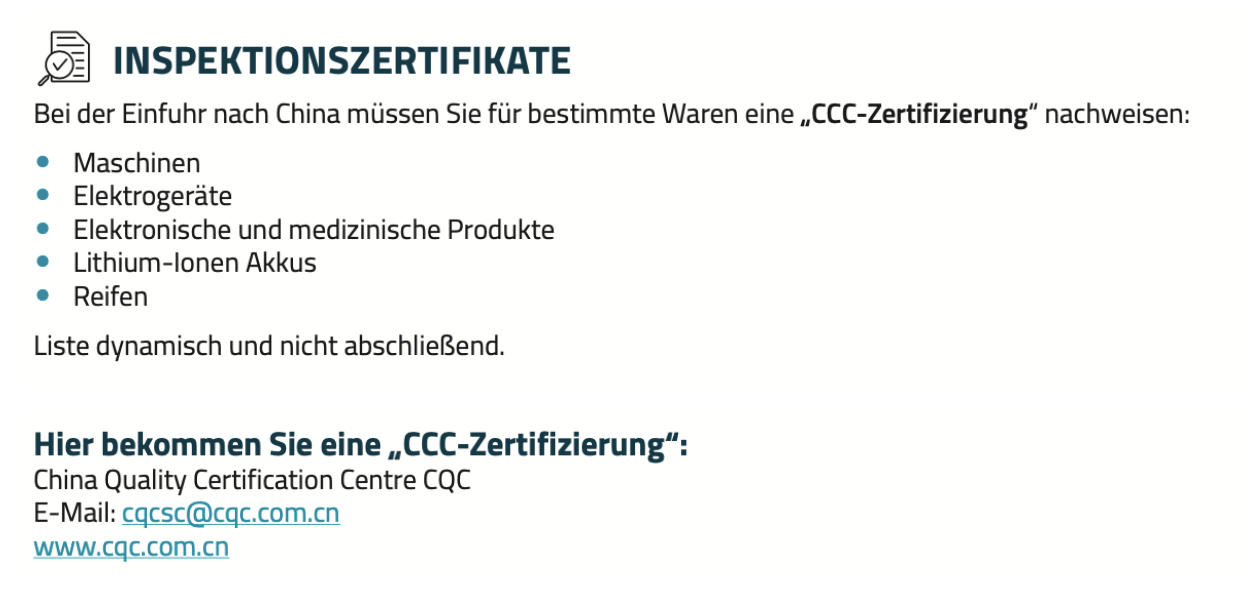 Export nach China - CCC-Zertifizierung